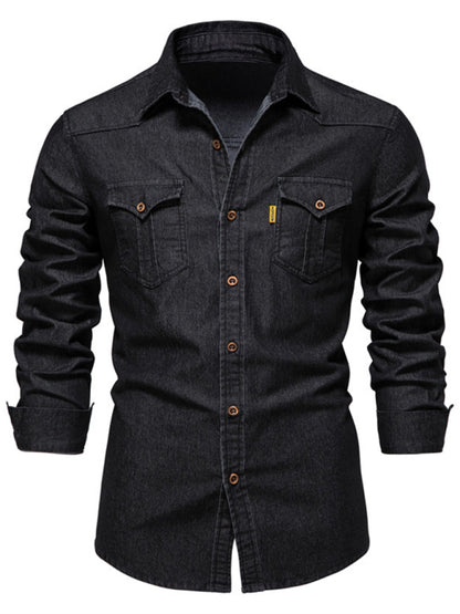 Men's casual solid color non-iron men's long-sleeved shirts - FashionistaDeal