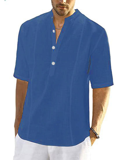 Men's Comfortable Casual Linen Shirt with Long Sleeves - FashionistaDeal