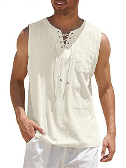 Men's Solid Color Lace Tie Jersey Muscle Tank - FashionistaDeal