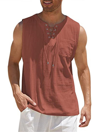 Men's Solid Color Lace Tie Jersey Muscle Tank - FashionistaDeal