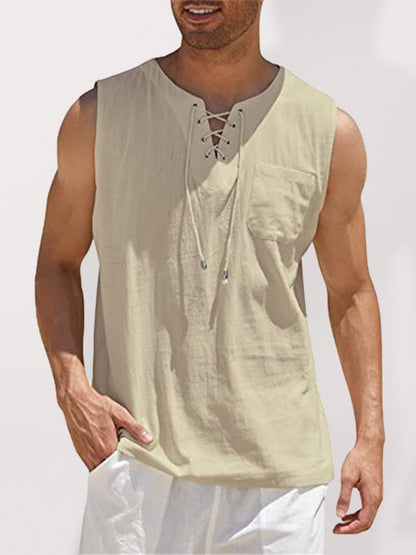 Men's Solid Color Lace Tie Jersey Muscle Tank - FashionistaDeal