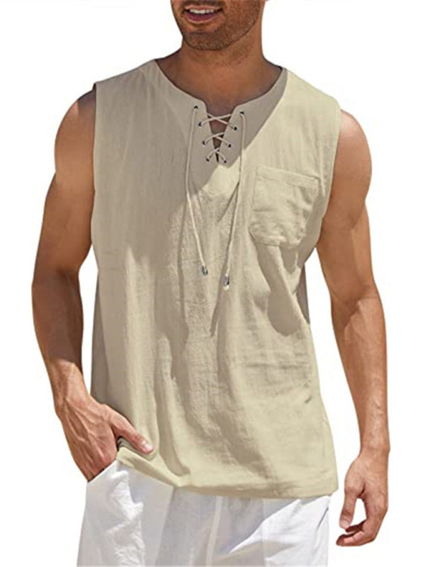 Men's Solid Color Lace Tie Jersey Muscle Tank - FashionistaDeal