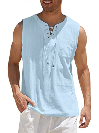 Men's Solid Color Lace Tie Jersey Muscle Tank - FashionistaDeal