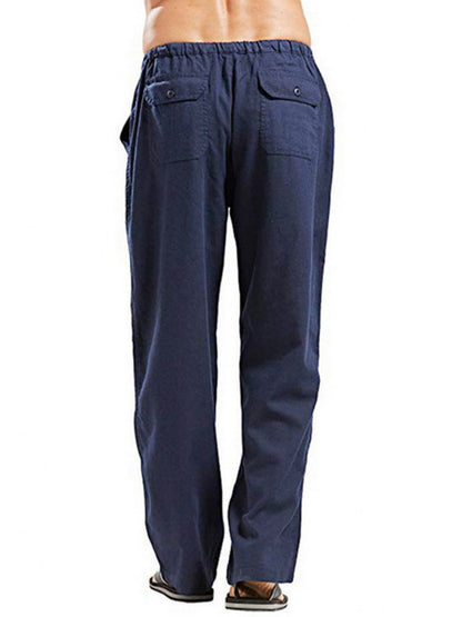 Men's Solid Color Linen Blend Drawstring Pants - FashionistaDeal