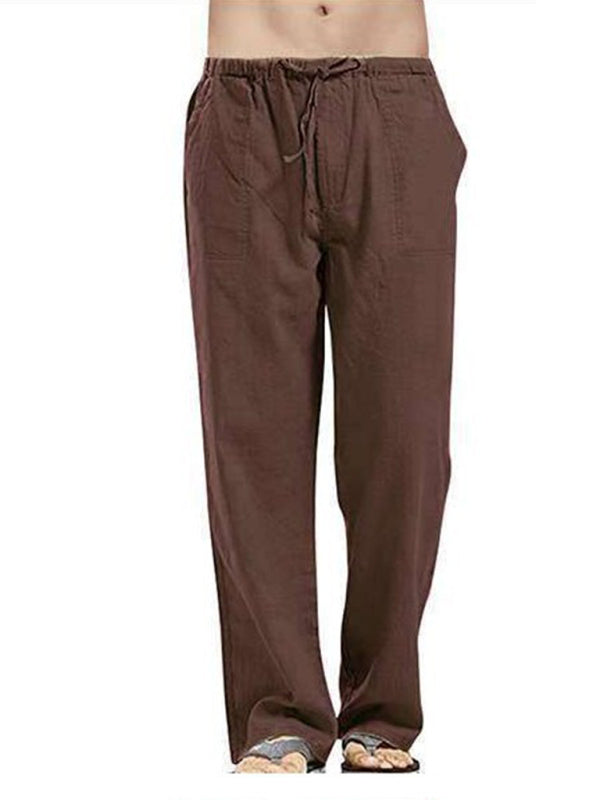 Men's Solid Color Linen Blend Drawstring Pants - FashionistaDeal