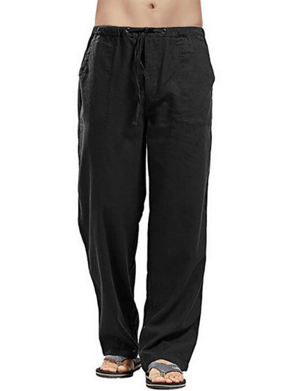 Men's Solid Color Linen Blend Drawstring Pants - FashionistaDeal