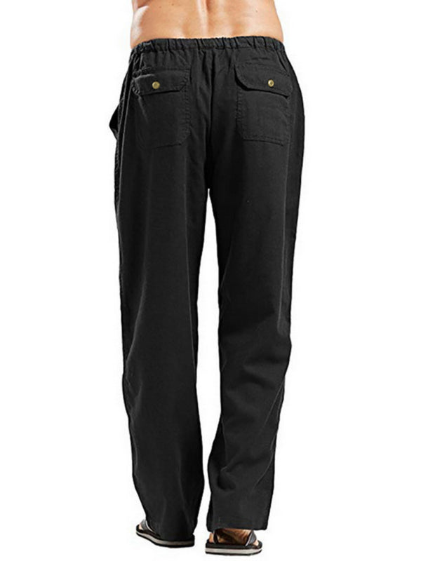 Men's Solid Color Linen Blend Drawstring Pants - FashionistaDeal