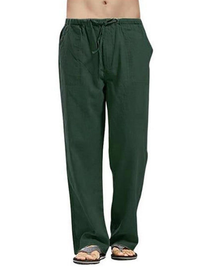 Men's Solid Color Linen Blend Drawstring Pants - FashionistaDeal