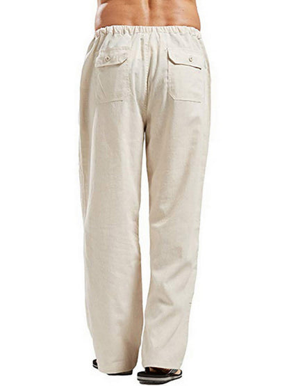 Men's Solid Color Linen Blend Drawstring Pants - FashionistaDeal