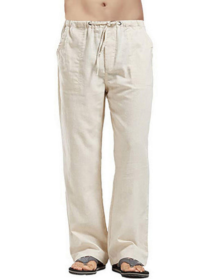 Men's Solid Color Linen Blend Drawstring Pants - FashionistaDeal