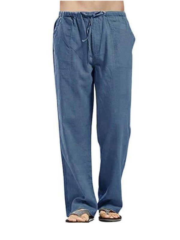 Men's Solid Color Linen Blend Drawstring Pants - FashionistaDeal