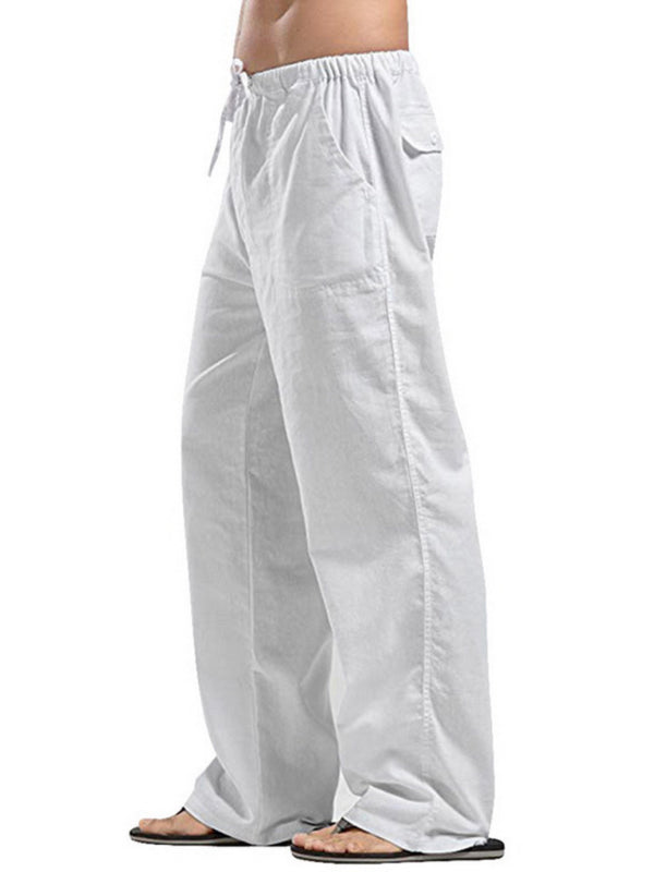 Men's Solid Color Linen Blend Drawstring Pants - FashionistaDeal