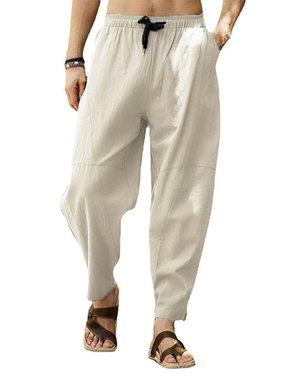 Men's casual loose cotton and linen drawstring hip-hop lantern pencil pants - FashionistaDeal