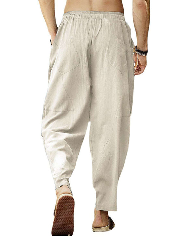 Men's casual loose cotton and linen drawstring hip-hop lantern pencil pants - FashionistaDeal