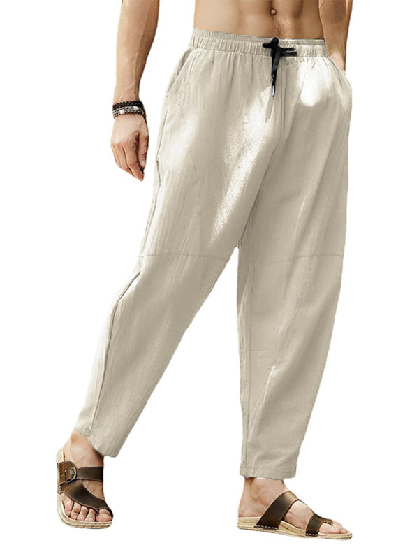 Men's casual loose cotton and linen drawstring hip-hop lantern pencil pants - FashionistaDeal