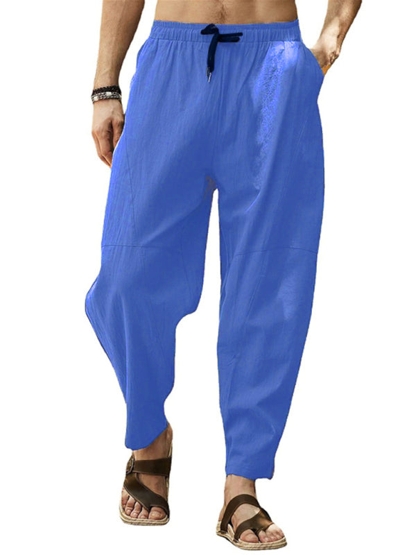 Men's casual loose cotton and linen drawstring hip-hop lantern pencil pants - FashionistaDeal