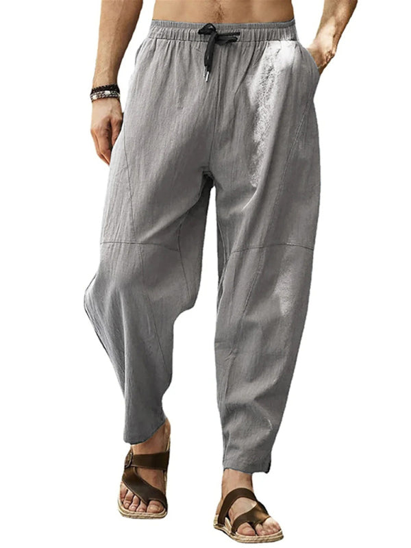 Men's casual loose cotton and linen drawstring hip-hop lantern pencil pants - FashionistaDeal