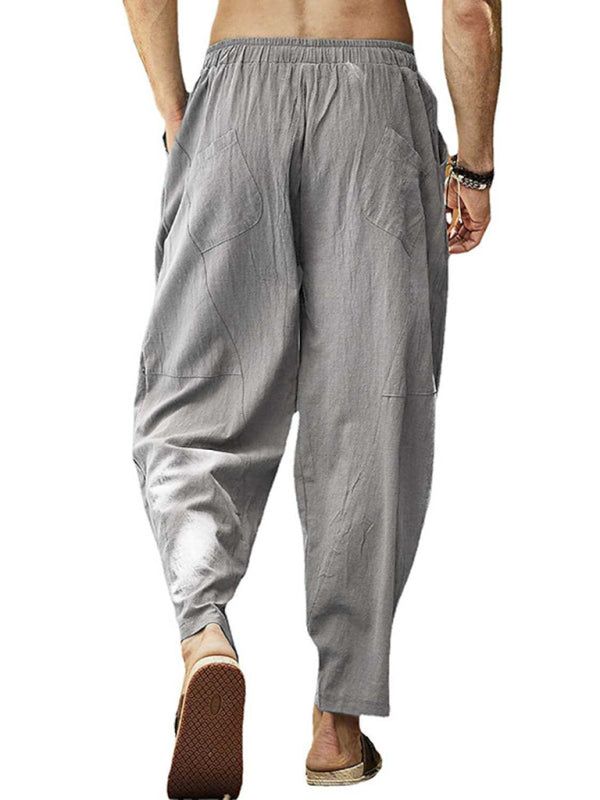 Men's casual loose cotton and linen drawstring hip-hop lantern pencil pants - FashionistaDeal