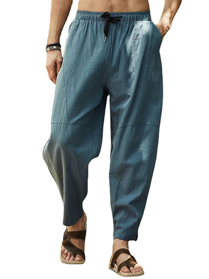 Men's casual loose cotton and linen drawstring hip-hop lantern pencil pants - FashionistaDeal