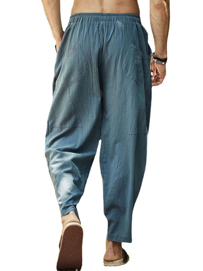 Men's casual loose cotton and linen drawstring hip-hop lantern pencil pants - FashionistaDeal