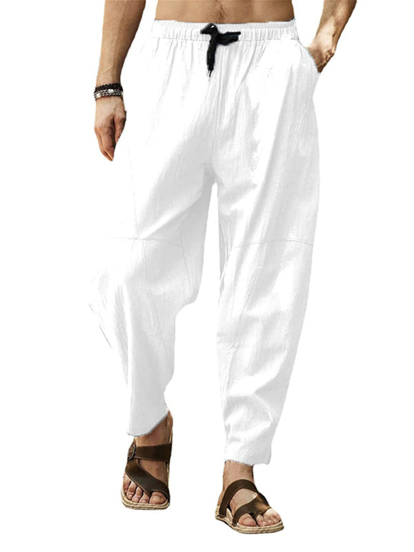 Men's casual loose cotton and linen drawstring hip-hop lantern pencil pants - FashionistaDeal