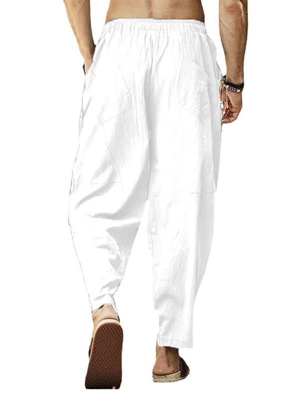 Men's casual loose cotton and linen drawstring hip-hop lantern pencil pants - FashionistaDeal