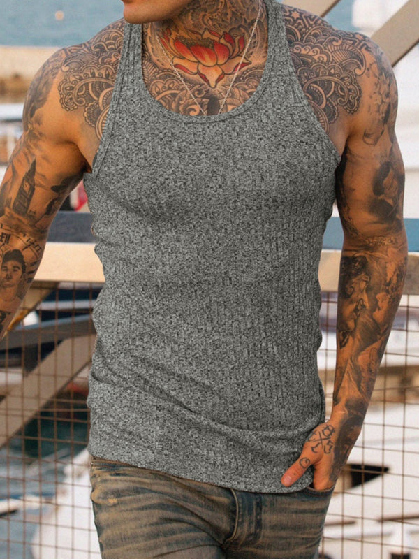 Men'S Solid Color Ribbed Muscle Tank - FashionistaDeal