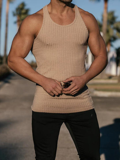 Men'S Solid Color Ribbed Muscle Tank - FashionistaDeal