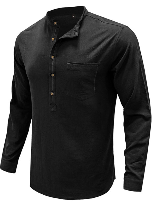 Men's Solid Color Defender Performance Long Sleeve Henley - FashionistaDeal