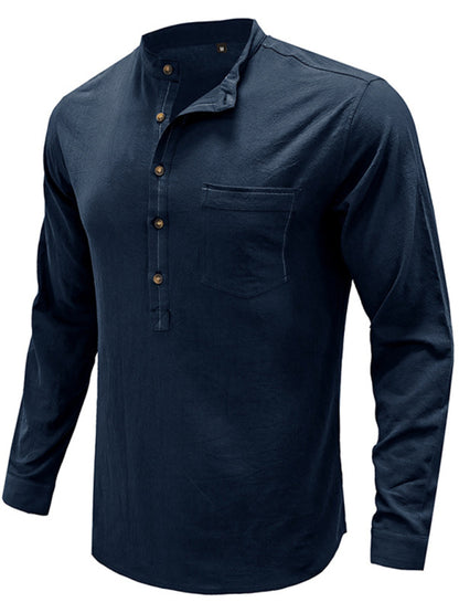 Men's Solid Color Defender Performance Long Sleeve Henley - FashionistaDeal