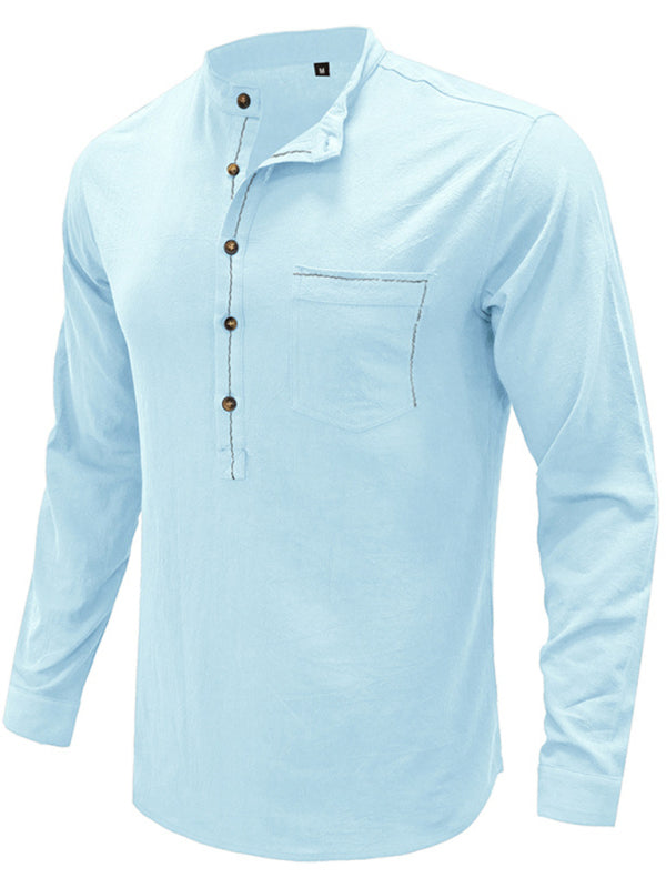 Men's Solid Color Defender Performance Long Sleeve Henley - FashionistaDeal