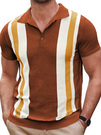 New striped jacquard sweater Short-sleeved business casual Polo shirt - FashionistaDeal