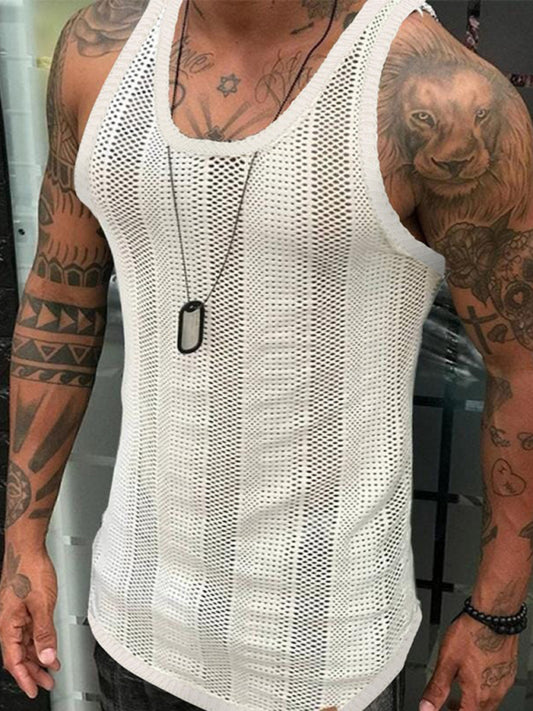 Thin Sleeveless Men's Vest White Mesh Hollow Sports Top - FashionistaDeal