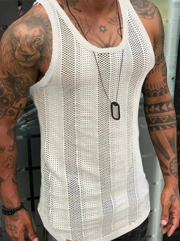 Thin Sleeveless Men's Vest White Mesh Hollow Sports Top - FashionistaDeal