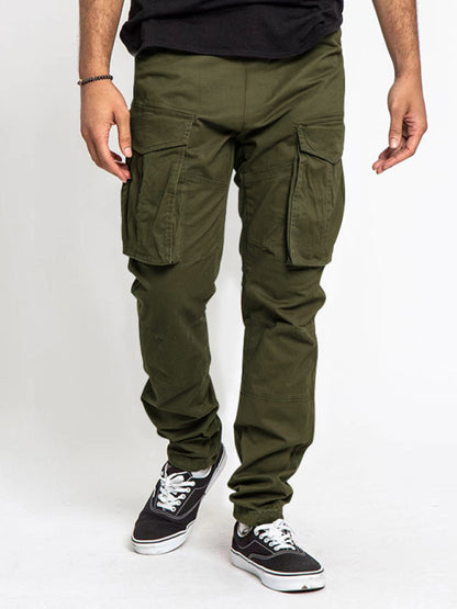 Men's Solid Color Multi-Pocket Casual Cargo Pants - FashionistaDeal