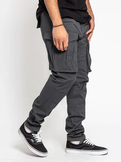 Men's Solid Color Multi-Pocket Casual Cargo Pants - FashionistaDeal