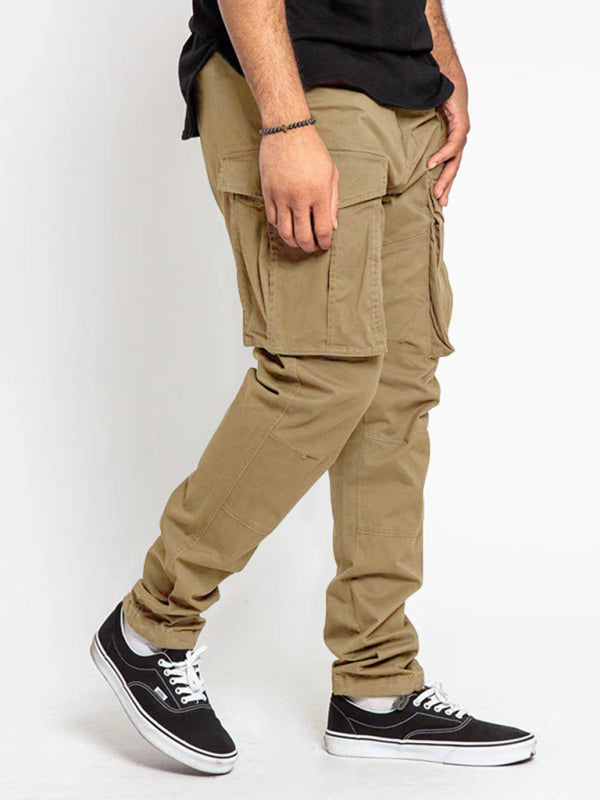 Men's Solid Color Multi-Pocket Casual Cargo Pants - FashionistaDeal