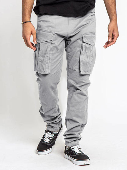 Men's Solid Color Multi-Pocket Casual Cargo Pants - FashionistaDeal