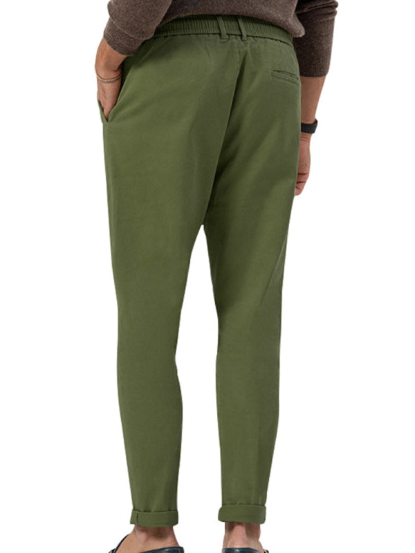 Men's trendy business straight solid color casual trousers