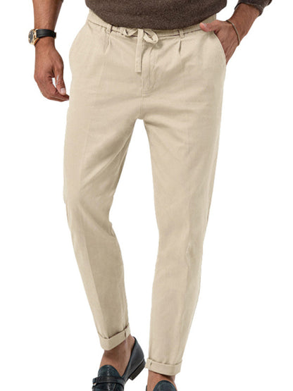 Men's trendy business straight solid color casual trousers