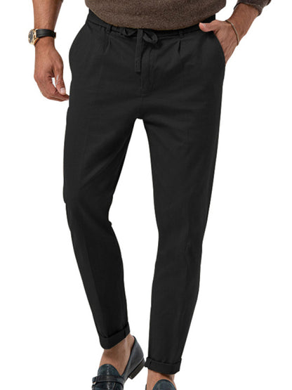 Men's trendy business straight solid color casual trousers