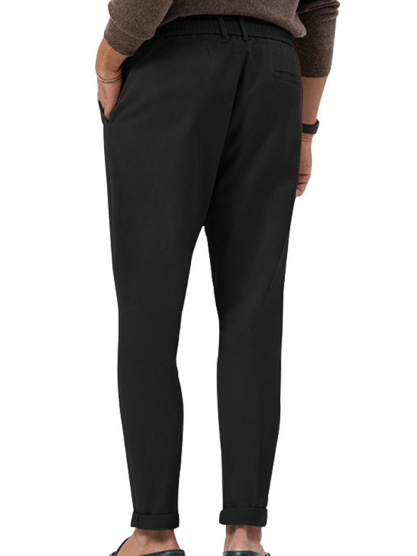 Men's trendy business straight solid color casual trousers