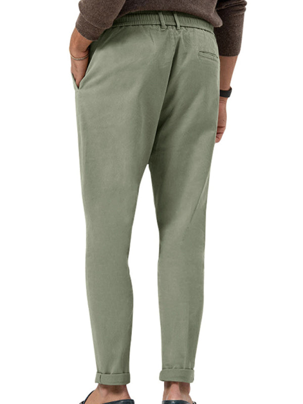 Men's trendy business straight solid color casual trousers