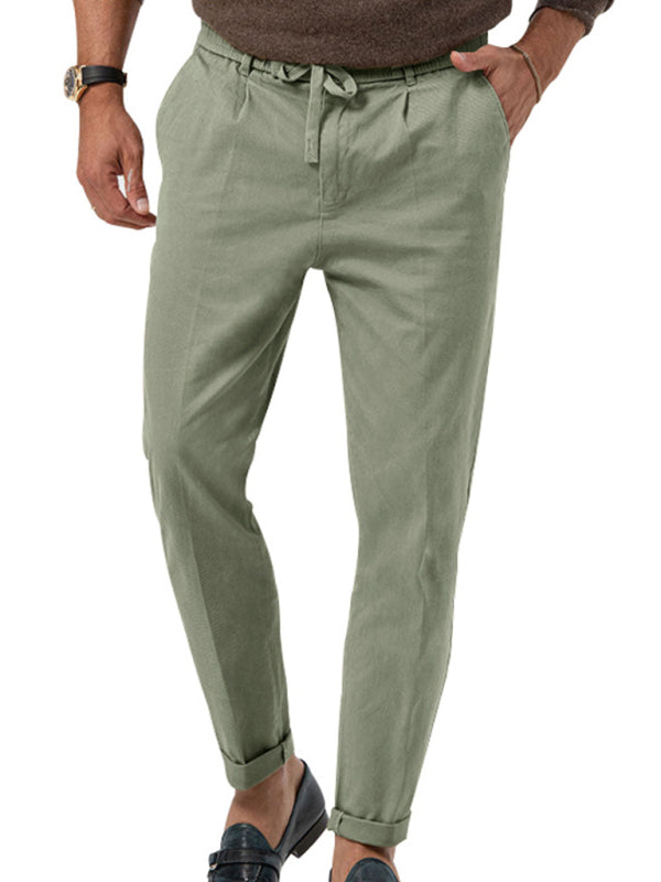 Men's trendy business straight solid color casual trousers