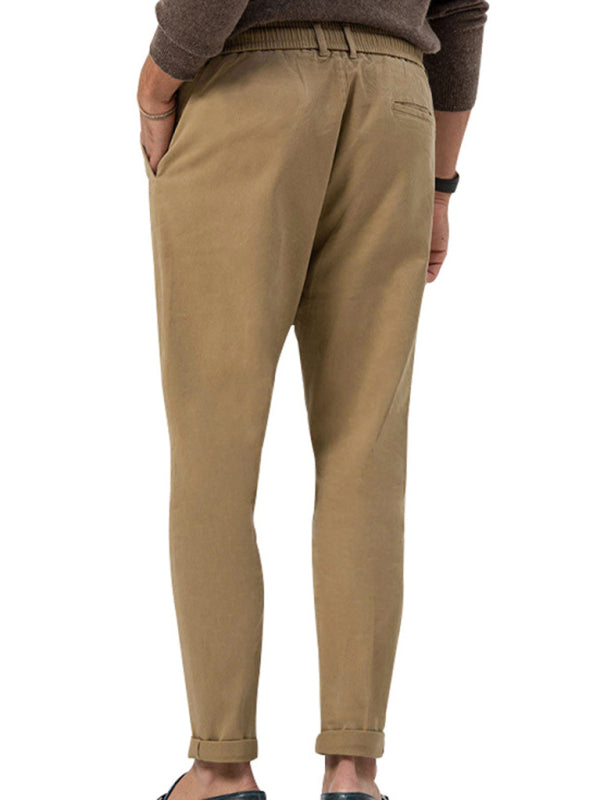 Men's trendy business straight solid color casual trousers