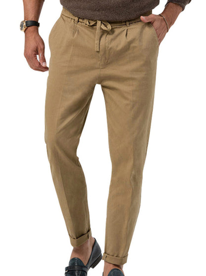 Men's trendy business straight solid color casual trousers