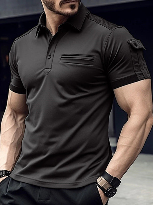 New POLO Shirt Pocket Men's Muscle Sports Polo Shirt - FashionistaDeal