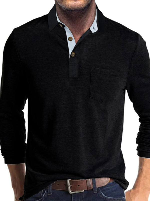 New Men's Long Sleeve Lapel Bottoming POLO Shirt Top - FashionistaDeal