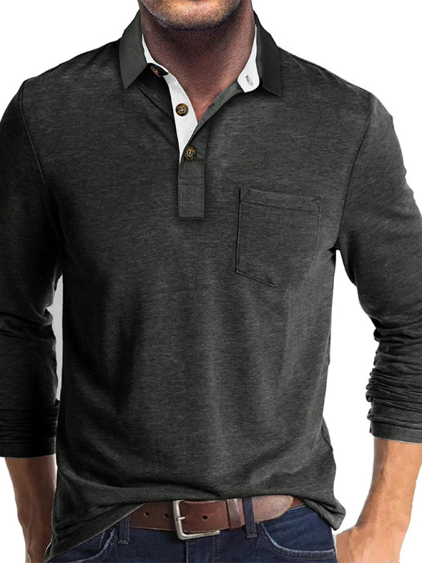 New Men's Long Sleeve Lapel Bottoming POLO Shirt Top - FashionistaDeal