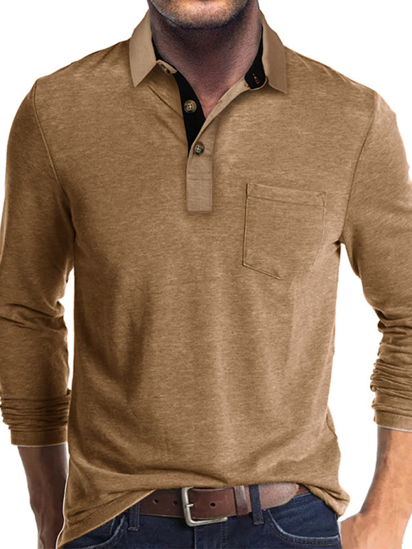 New Men's Long Sleeve Lapel Bottoming POLO Shirt Top - FashionistaDeal